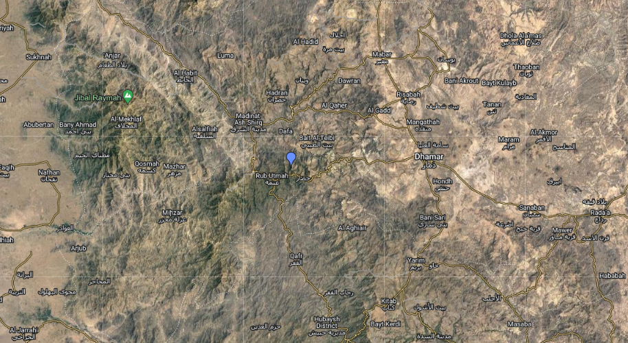 Dhamar governorate map showing the study area (blue balloon)