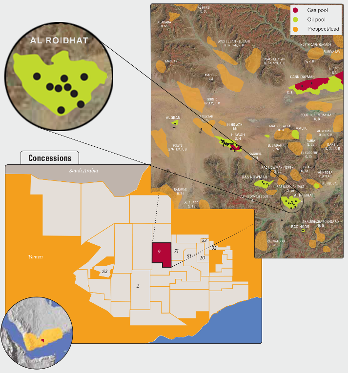 Location map of Block 9 in the Sayun- Masila Basin, Yemen, showing the Al Roidhat Field (study area).
